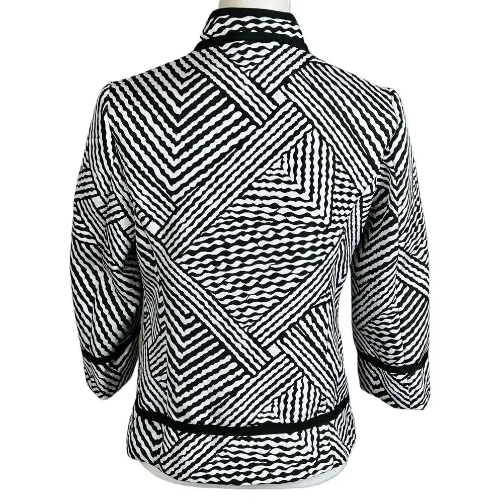 Chico's Jacket Women Size 0 Black White Stripes Pockets Structured Boxy Career